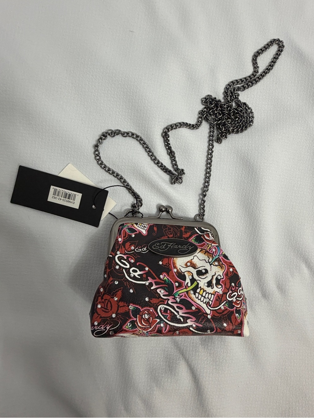 Ed Hardy Red & Black Skull Print Mini Change Bag